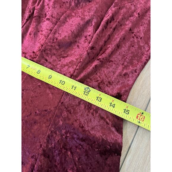 Vintage 80s Molly Malloy Size 8 Crushed Velvet Maroon Red Midi Dress Open Back - Picture 6 of 13